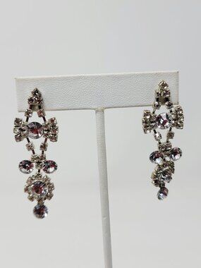 Vintage Style Rhinestone Dangle Earrings Silver Tone Statement Glam